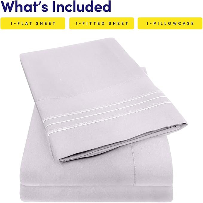 1500 Supreme Collection Twin XL Sheet Sets Lilac - 3 Piece Bed Sheets and Pillowcase Set for Twin XL Mattress - Extra Soft, Elastic Corner Straps, Deep Pocket Sheets, Twin XL Lilac