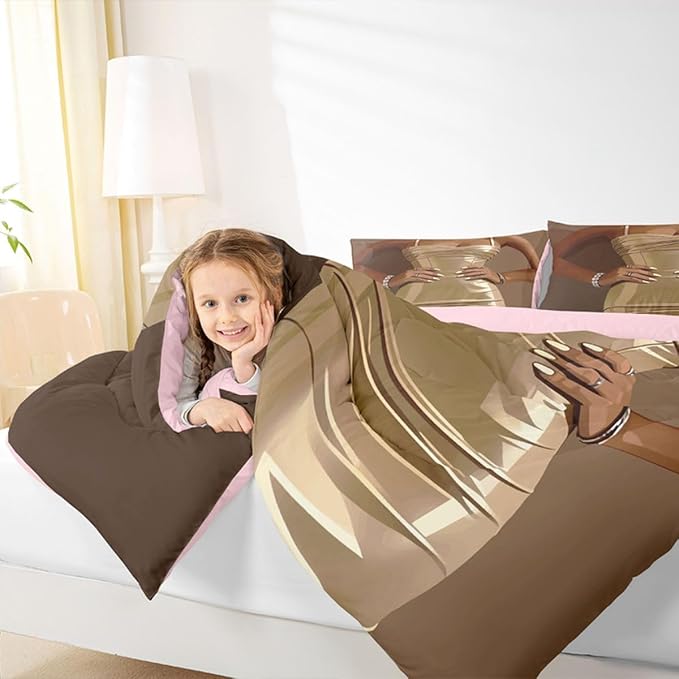 Erosebridal Fashion Black Woman Bedding Set for Kids Vogue Black Girls Queen Comforter Set Fashionable Gorgeous Duvet Insert for Girls Women Teens Romantic Fashion Theme Quilt with 2 Pillow Cases
