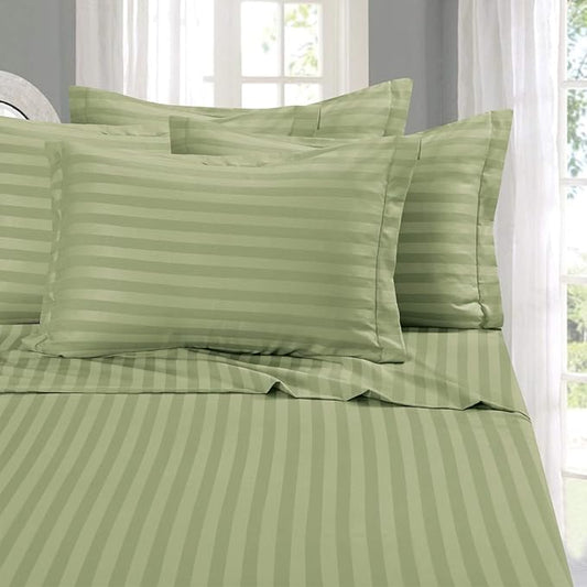 Elegant Comfort Best, Softest, Coziest 6-Piece Sheet Sets! - 1500 Premier Hotel Quality Luxurious Wrinkle Resistant 6-Piece Damask Stripe Bed Sheet Set, King Sage/Green