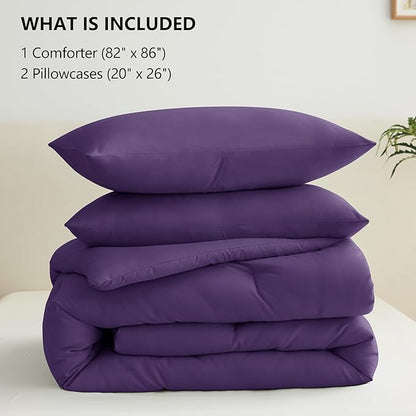 CozyLux Full Size Comforter Set Purple, 3 Pieces Solid Breathable Quilted Bedding Sets, Luxury Lightweight Soft Bed Set with Down Alternative Comforter and 2 Pillowcases for All Seasons