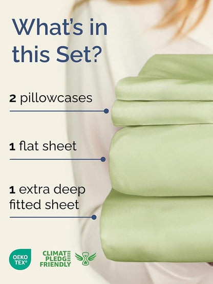 Extra Deep Twin XL Sheet Set - 4 Piece Breathable and Cooling Sheets - Hotel Luxury Bedding for Women, Men, Kids & Teens - Easy & Secure Fit - Soft and Wrinkle Free - Extra Deep Pockets - Light Sage