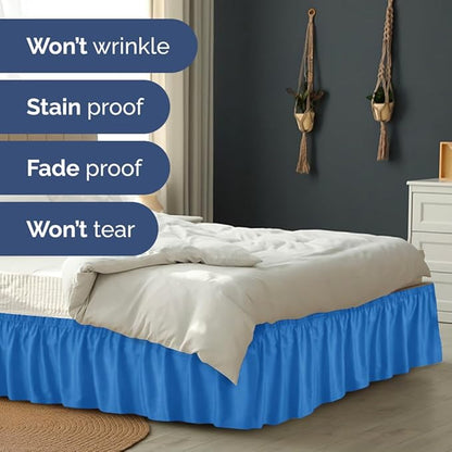 Wrap Around Dust Ruffle Bed Skirt - Royal Blue - Twin/Twin XL Size Beds w/ 15 Inch Drop - Easy Fit Elastic Strap- Adjustable Pleated Bedskirt w/Brushed Fabric - Wrinkle Free, Women, Men, Kids & Teens