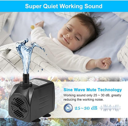 DaToo 400GPH 25W Submersible Water Pump Fountain Pump Ultra Quiet For Aquariums Fish Tank Pond Fountain Statuary Water Feature Hydroponics