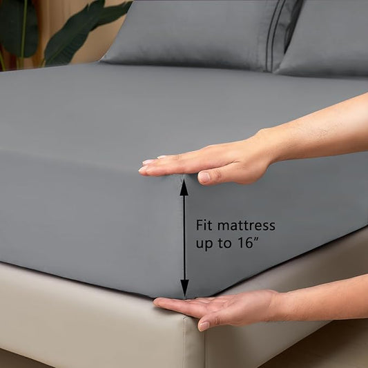 Mejoroom Twin Sheet Set - Hotel Collection Twin Sheets - Bedding Sheets & Pillowcases with Deep Pocket Fitted Sheet, Breathable, Wrinkle & Fade Resistant - 3 Piece(Gray)