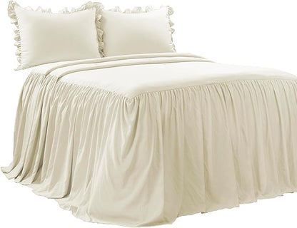 Lush Decor Ruffle Skirt Bedspread Set - 3 Piece Luxurious Farmhouse Bedding Set - Elegant, Charming Ruffle Detail - Timeless Style & Classic Design - Soft and Lightweight - Full, Ivory