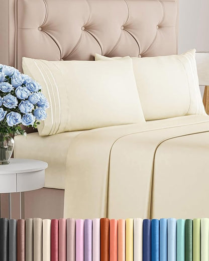Cal King Size 4 Piece Sheet Set - Comfy Breathable & Cooling Bed Sheets Set - Hotel Luxury Bedding for Women, Men, Kids, Teens, Boys & Girls - Deep Pockets, Soft, Wrinkle Free - Oeko-Tex - Off White