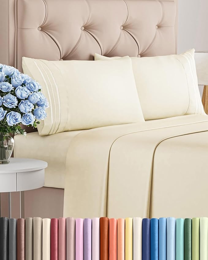 Queen Size 4 Piece Sheet Set - Comfy Breathable & Cooling Bed Sheets Set - Hotel Luxury Bedding for Women, Men, Kids, Teens, Boys & Girls - Deep Pockets, Soft and Wrinkle Free - Oeko-Tex - Off White