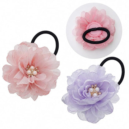 2 Pack Kids Hair Ties Holder for Airtag 2nd & 1st, Cute Flower Hidden Hair Elastic Band GPS Tracker Case for Girls (Pink Purple, Thick Hair)