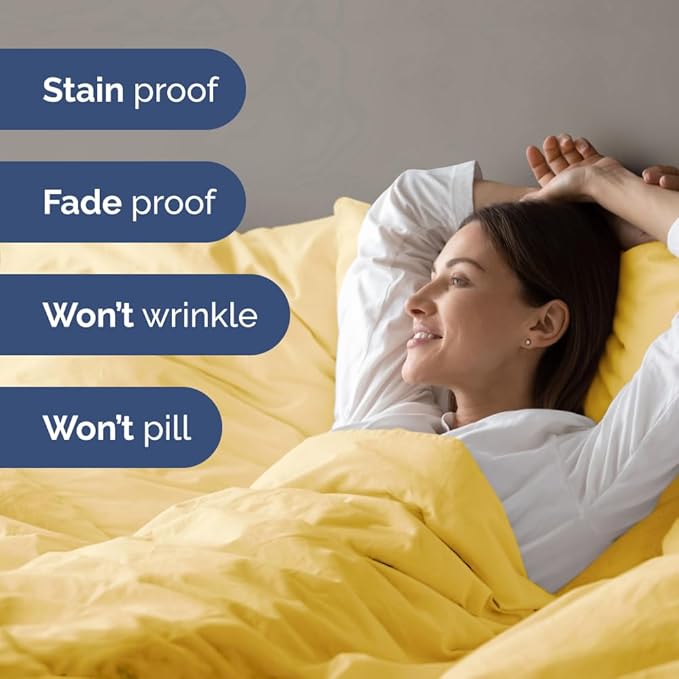 Duvet Cover Twin/Twin XL Size Set - Extra Soft Twin/Twin XL Duvet Cover 68" x 90" with 1 Pillow Sham - Hotel Luxury, Easy Care, Fade Free w/ Zipper Closures & Ties - Comfy, Cozy & Breathable (Yellow)