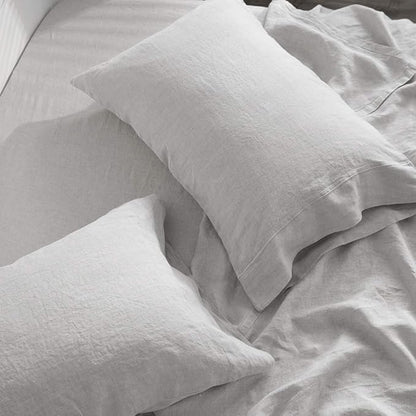 Simple&Opulence 100% French Linen Pillowcase King Size-Set of 2- Washed Solid Color Pillow Cases Embroidered -Soft and Durable (Grey, 20''x40'')