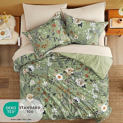 King Size Comforter Set-7 Pieces Floral Green Bed in a Bag King Bedding Set