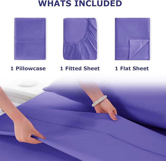 Twin Size Bed Sheet Set - 3 Piece Soft Microfiber Sheets with Deep Pockets, Cooling Technology, and Wrinkle-Free Pillowcase. Hotel-Quality, Durable Bedding, Very Peri