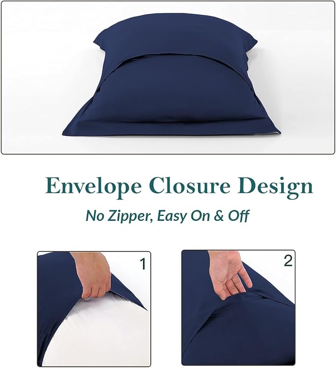 Queen Pillow Shams Set of 2 Navy Blue Pillow Shams Queen Size 20x30 Pillow Covers 100% Egyptian Cotton 600 Thread Count Soft Skin Friendly Cushion Cover Cases Decorative Pillow Shams for Bed