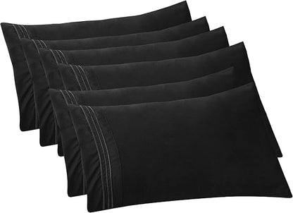 Elegant Comfort 6-PACK Solid Pillowcases 1500 Premium Hotel Quality Microfiber - Smooth Weave, Wrinkle and Stain Resistant, Easy Slip-On, 6-Piece Set, Standard/Queen Pillowcase, Black