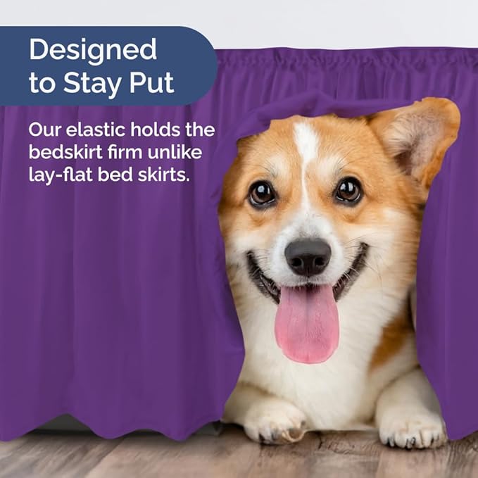 Wrap Around Dust Ruffle Bed Skirt - Purple - Twin/Twin XL Size Beds with 15 Inch Drop - Easy Fit Elastic Strap - Adjustable Pleated Bedskirt w/Brushed Fabric - Wrinkle Free - Women, Men, Kids & Teens