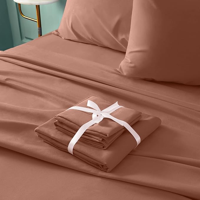 BYSURE 6 Pieces Bed Sheets Set(Full, Chocolate Brown) - Hotel Luxury Super Soft 1800 Thread Count 100% Microfiber Sheets with Deep Pockets, Wrinkle & Fade Resistant