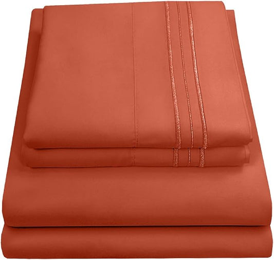 Queen Size Bed Sheets - Breathable Luxury Sheets with Full Elastic & Secure Corner Straps Built In - 1800 Supreme Collection Extra Soft Deep Pocket Bedding Set, Sheet Set, Queen, Rust