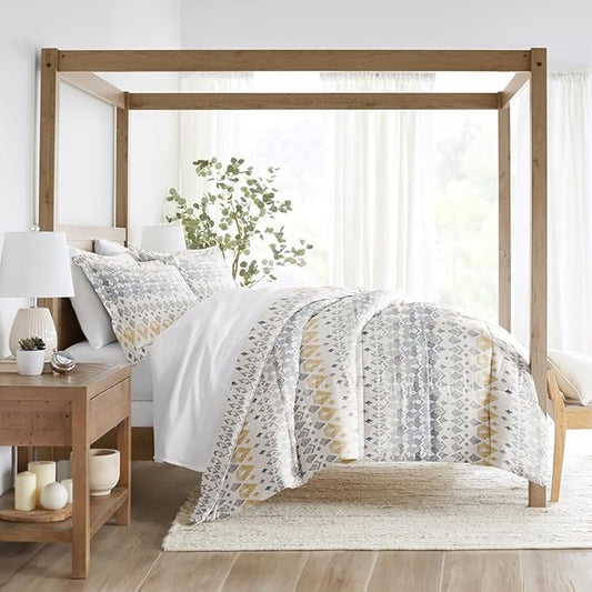 LINENS & HUTCH Comforter Set Patterned Microfiber All Season Down-Alternative Ultra Soft Bedding in Mayan Stamp - King/Cal-King Mayan Stamp Gray
