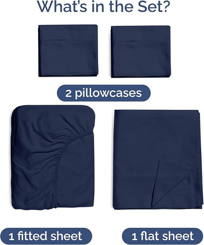 100% Rayon Derived From Bamboo - Bamboo Sheets Full Size - Cooling Sheets for Full - Soft, Breathable & Hotel Luxury Bedding - 1 Flat & 1 Fitted & 2 Pillowcases with 16 Inch Deep Pockets - Navy Blue