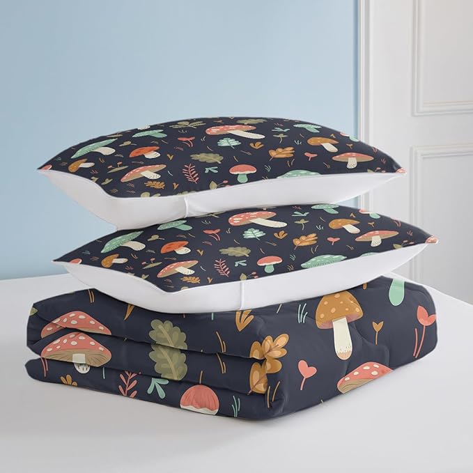 SOULZZZ Colorful Mushroom Bed Set Full for Girls & Boys - Super Soft, Comfy, Breathable Trippy Mushroom Full Comforter and 2 Pillowcases
