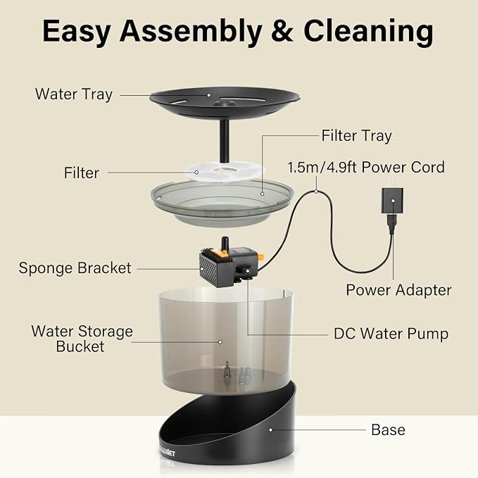 DEEIPET 2.2L/74oz Bubbling Cat Water Fountain, 360° Drinking Area, 24H Oxygen-Rich Flow, Replaceable Pump & BPA-Free ABS, LED Auto Shut-Off Pump, Ultra Quiet USB Adapter, for Cats & Small Dogs