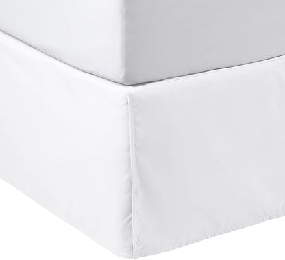 Amazon Basics Lightweight Pleated Wrinkle Resistant Fade Resistant Bed Skirt, Machine Washable, 16-Inch Drop, Queen, Bright White