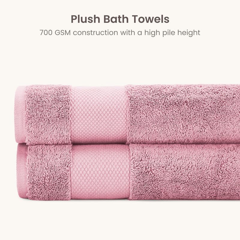 BIOWEAVES 100% Organic Cotton 700 GSM Plush Luxury Bath Towels for Bathroom 30" x 58" GOTS Certified - Dusty Pink, Pack of 2