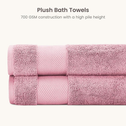 BIOWEAVES 100% Organic Cotton 700 GSM Plush Luxury Bath Towels for Bathroom 30" x 58" GOTS Certified - Dusty Pink, Pack of 2