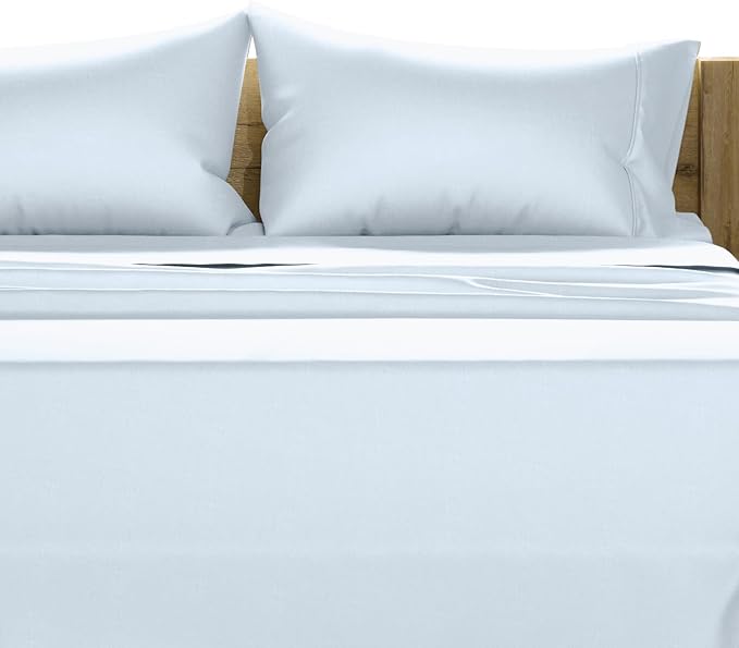 Texas Linen Co. 100% Egyptian Cotton Queen Sheets Set - Luxury 1500 Thread Count Egyptian Cotton Sheets Queen Size Bed Set, 17" Deep Pocket, Soft, Cooling Sateen Hotel Quality Bedding Set - Light Blue