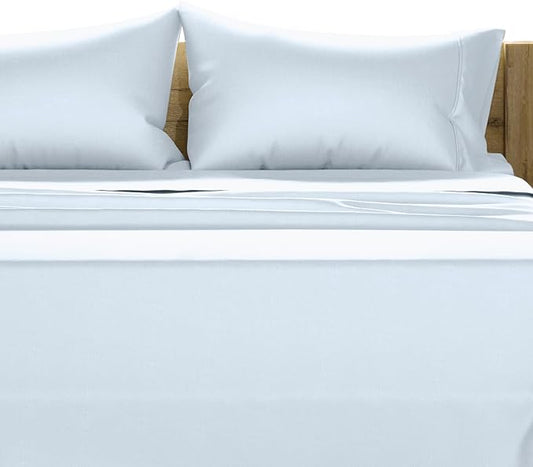 Texas Linen Co. 100% Egyptian Cotton Queen Sheets Set - Luxury 1500 Thread Count Egyptian Cotton Sheets Queen Size Bed Set, 17" Deep Pocket, Soft, Cooling Sateen Hotel Quality Bedding Set - Light Blue