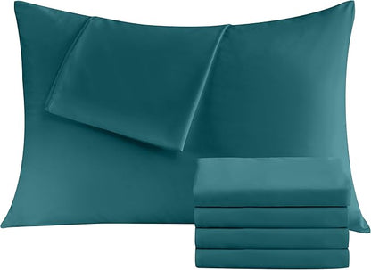 Pillowcases King 4 Pack, 20x36 Pillow Cases with Envelope Closure, Soft Plain Brushed Microfiber Covers Breathable Wrinkle-Resistant, Teal