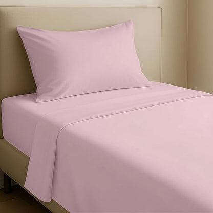California Design Den XL Twin Sheets Set - Natural 100% Cotton Sheets with 12" Pockets, Soft Sateen Weave, Breathable and Durable Bedding Set for Dorm Rooms, College (Pink)
