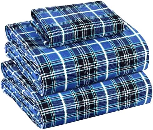 RUVANTI Flannel Sheets Set Twin Size, Blue Plaid