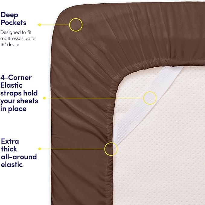 1500 Supreme Collection Twin XL Sheet Sets Brown - 3 Piece Bed Sheets and Pillowcase Set for Twin XL Mattress - Extra Soft, Elastic Corner Straps, Deep Pocket Sheets, Twin XL Brown