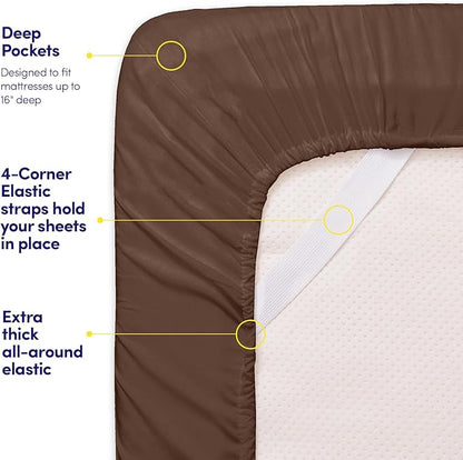 1500 Supreme Collection Bed Sheets - 4 Piece Bed Sheet Set Deep Pocket Wrinkle Free Hypoallergenic Bedding - Full, Brown
