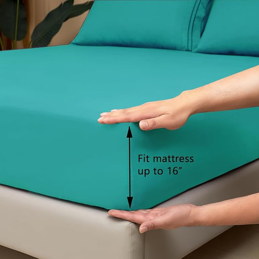 Mejoroom Twin Sheet Set - Hotel Collection Twin Sheets - Bedding Sheets & Pillowcases with Deep Pocket Fitted Sheet, Breathable, Wrinkle & Fade Resistant - 3 Piece(Teal)