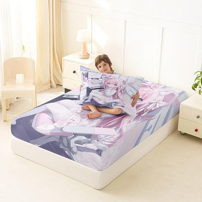 Erosebridal Kawaii E-Sports Girl Fitted Sheet Twin 3D Japanese Girl Bed Sheets for Boys Girls Girly Gaming Bed Set Anime Gifts for Her Sheets with 1 Pillowcase