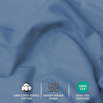 Feather & Stitch 500 TC Split King Size 5pc Damask Bed Sheet Set,100% Soft Cotton Breathable Bedsheets, 18" Deep Pockets Sateen Weave Striped Bedding Mattress - (Mist Blue)