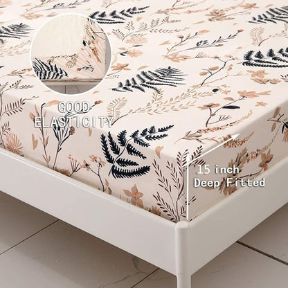JSD 6 Piece Blush Floral Printed Sheet Set King Size, Soft Boho Botanical Microfiber Bed Sheets Extra Deep Pocket