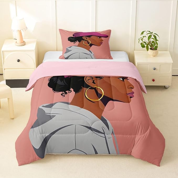 Erosebridal Black Girls Girls Comforter Set Toddler Size Fashion Black Woman Bedding Set Vogue Fashionable Gorgeous Quilt for Kids Children Women Bedroom Decor African Princess Magical Down Comforter