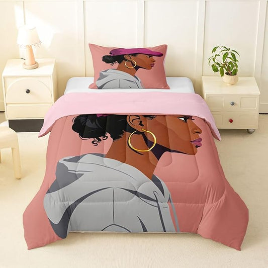 Erosebridal Black Girls Girls Comforter Set Toddler Size Fashion Black Woman Bedding Set Vogue Fashionable Gorgeous Quilt for Kids Children Women Bedroom Decor African Princess Magical Down Comforter