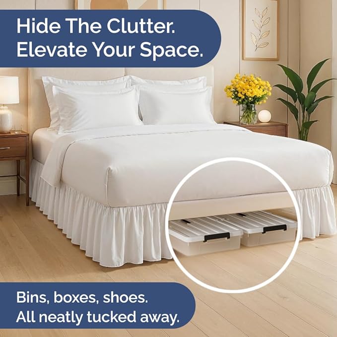 Bedskirt King Size Ruffle - 12 inch Drop Dust Ruffle Bed Skirt with Platform - Ultra-Soft, Easy Fit, Premium Hotel Quality - Wrinkle, Fade & Shrink Resistant - for Women, Men, Kids and Teens - White