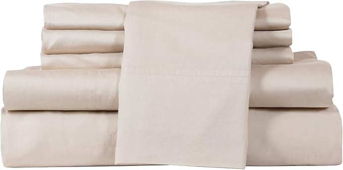 Therapedic 100% Egyptian Cotton King 6-Piece Sheet Set – Naturally Cooling & Breathable Sateen, Preshrunk Garment Wash, 16" Deep Pocket Fitted Sheet, Bonus Pillowcases, Soft & Durable - Fog