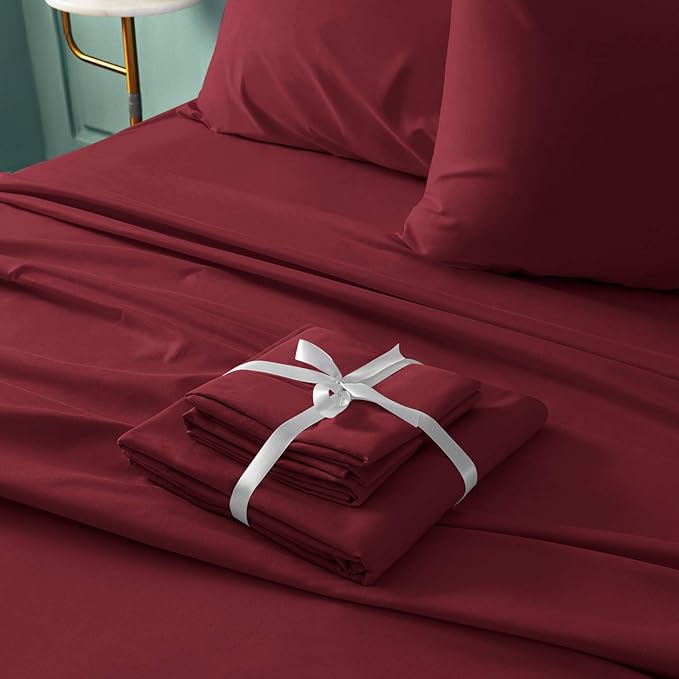 BYSURE 6 Pieces Bed Sheets Set(King, Burgundy) - Hotel Luxury Super Soft 1800 Thread Count 100% Microfiber Sheets with Deep Pockets, Wrinkle & Fade Resistant