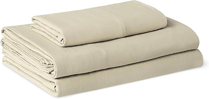Amazon Basics Twin Bed Sheet, 3-Piece Bedding Set, Double Brushed Microfiber, Ultra Soft, Easy Care, Beige