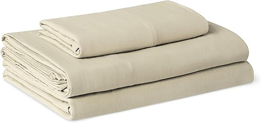 Amazon Basics Twin Bed Sheet, 3-Piece Bedding Set, Double Brushed Microfiber, Ultra Soft, Easy Care, Beige