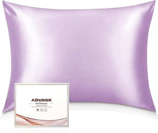 Adubor Mulberry Silk Pillowcase for Hair and Skin with Hidden Zipper, Both Side 22 Momme Silk, 900 Thread Count (20x36 inches, King Size, Light Purple, 1pc)