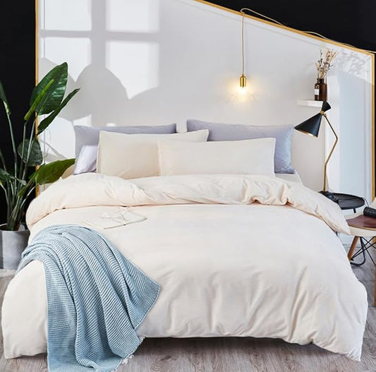 Houseri Bedding Set Queen White Velvet 3Pcs Fluffy Sherpa Comforter & Pillow Sham, Winter Spring Fall
