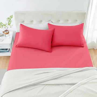 MILVOWOC 2Pcs Brushed Microfiber Queen Pillowcases - 20 x 30 Inch, Hot Pink Pillow Case Set Non Slip Envelope Pillow Cover with Moisture Absorption and Anti-Wrinkle