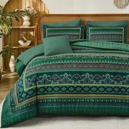 Green Boho Comforter Set Full Size,8 Pieces Striped Bed in a Bag